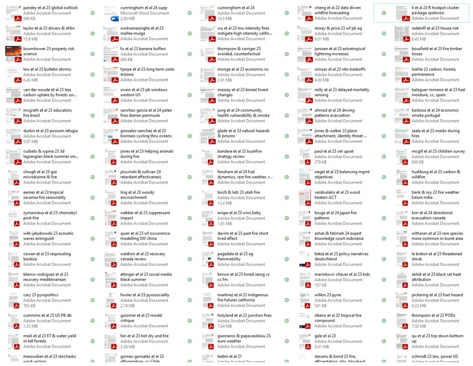 Screenshot of a bunch of future fire-relevant publications sitting in a computer folder