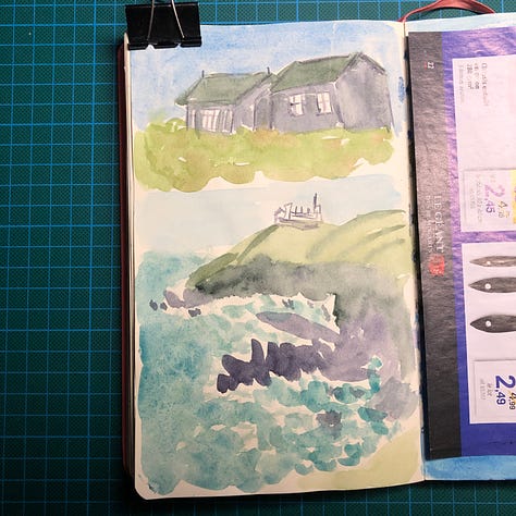 Photos des 5 pages de mon sketchbook que j’ai remplies pendant la session.