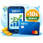 Conto BBVA con carta di credito MasterCard gratuita: 3% di interesse, 3% di cashback e 10€ di bonus