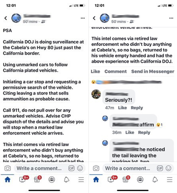 Screengrab of warning about DOJ activity