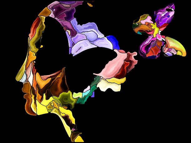 Beyond Self Fragmentation Human Apart series. Design made of head profile and vivid paint shapes to serve as backdrop for projects related to art, spirituality and design fragmentation photos stock pictures, royalty-free photos & images