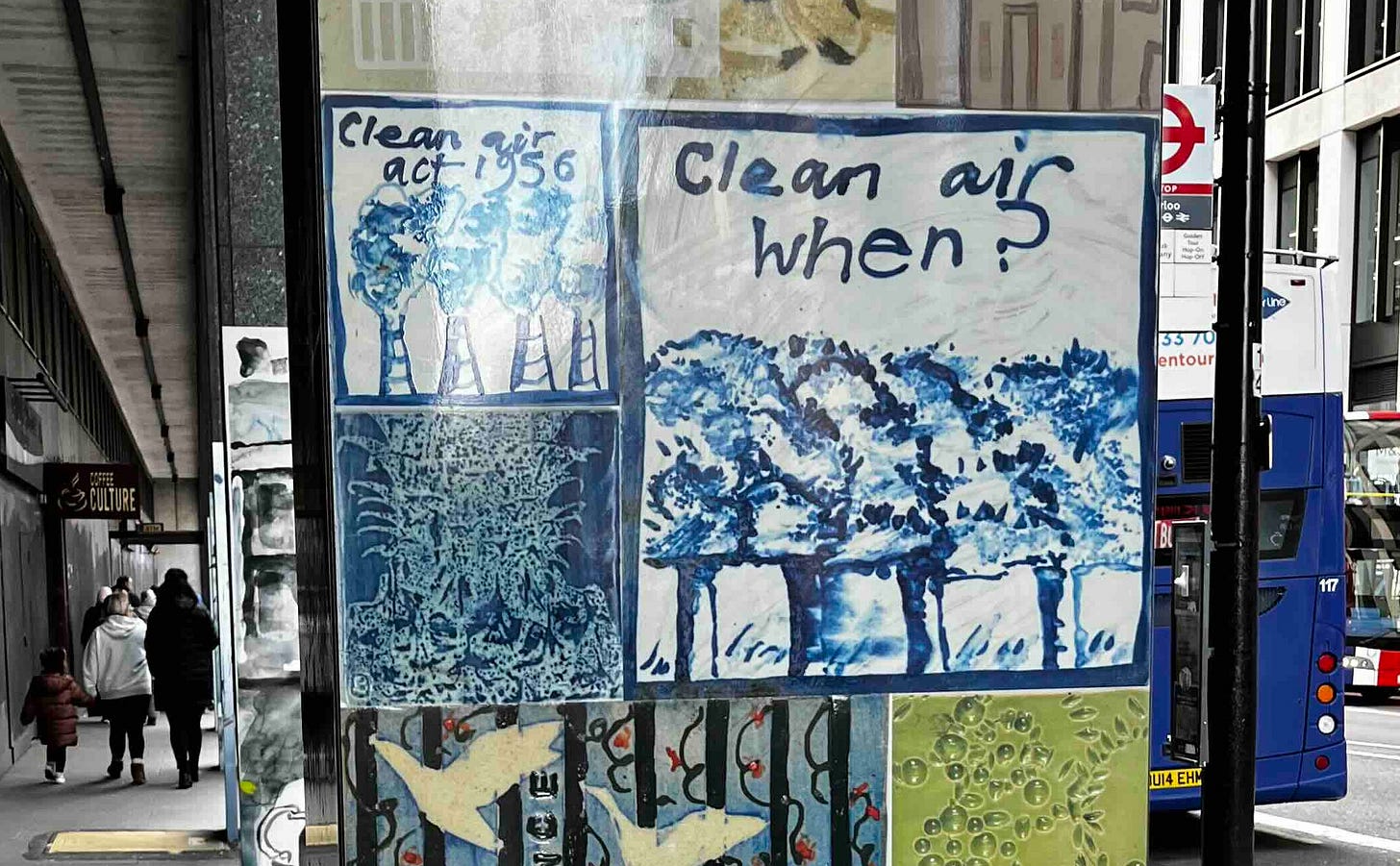 Tiles in Waterloo with illustrations and text Clean Air When?