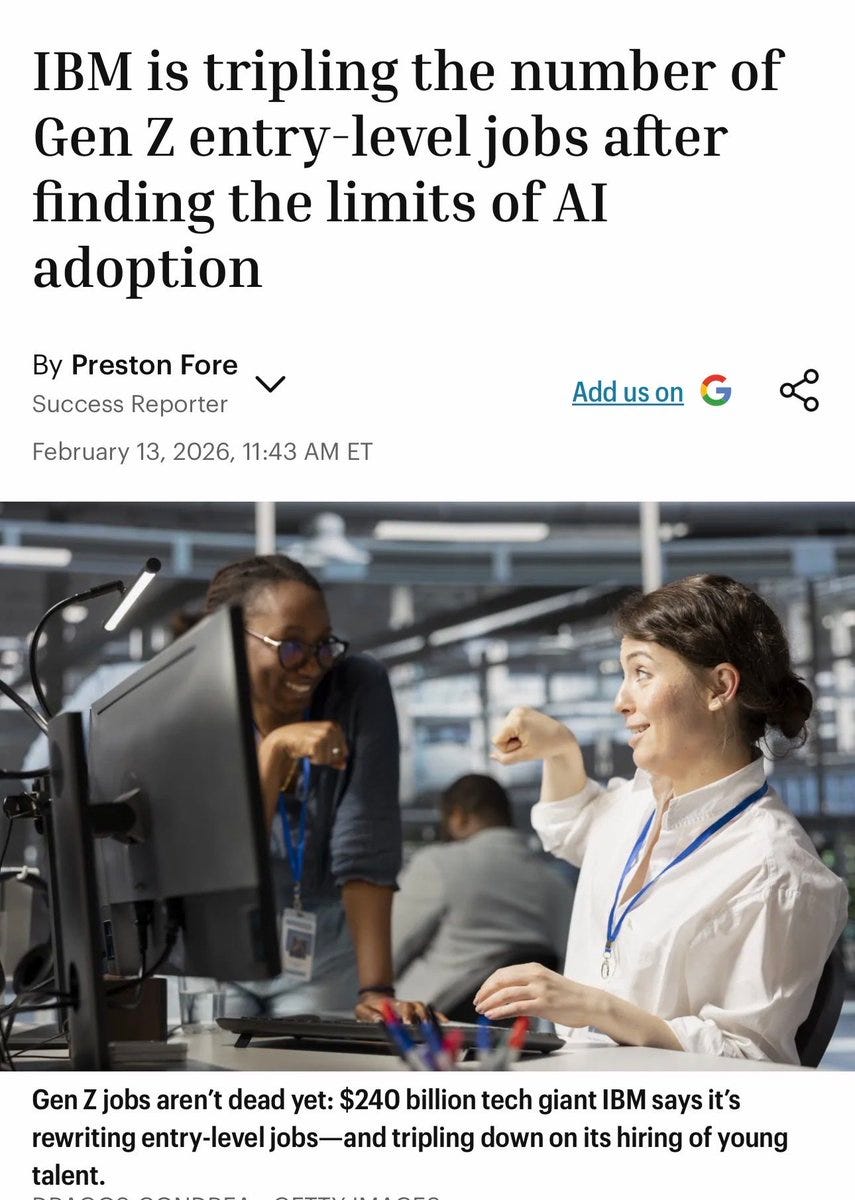 IBM (like Klarna) was a darling of e/acc (for their attention span of about  12 hours) for saying they laid people off to automate their jobs. Well....