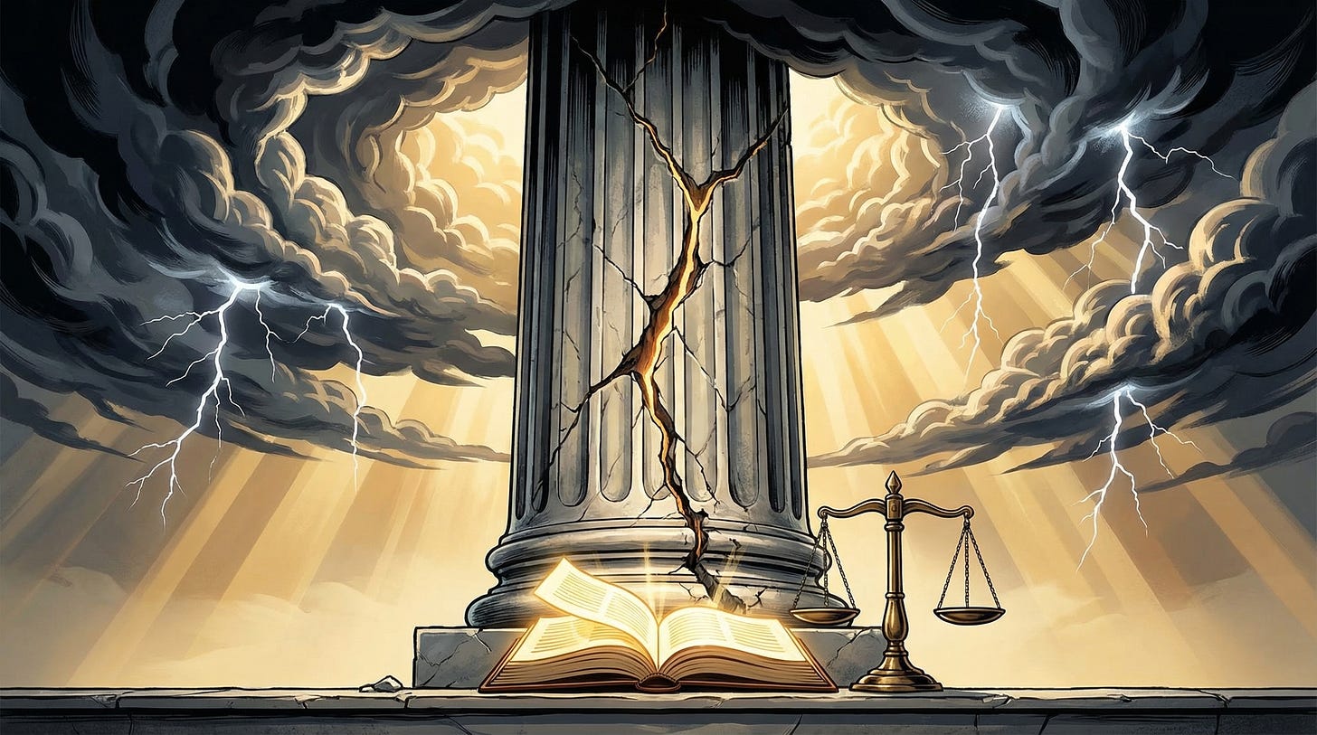 Cracked institutional pillar and accountability scale