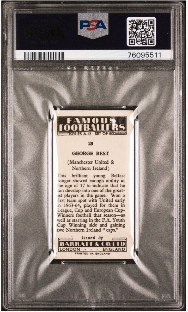 1964 Barratt Famous Footballers Series George Best ROOKIE #29 PSA 3 VG - Picture 2 of 2