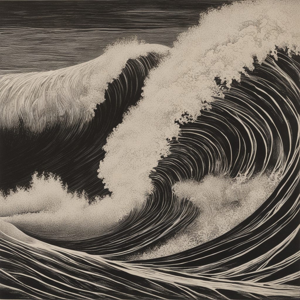 Cresting waves reminiscent of the incessant nature of life's challenges