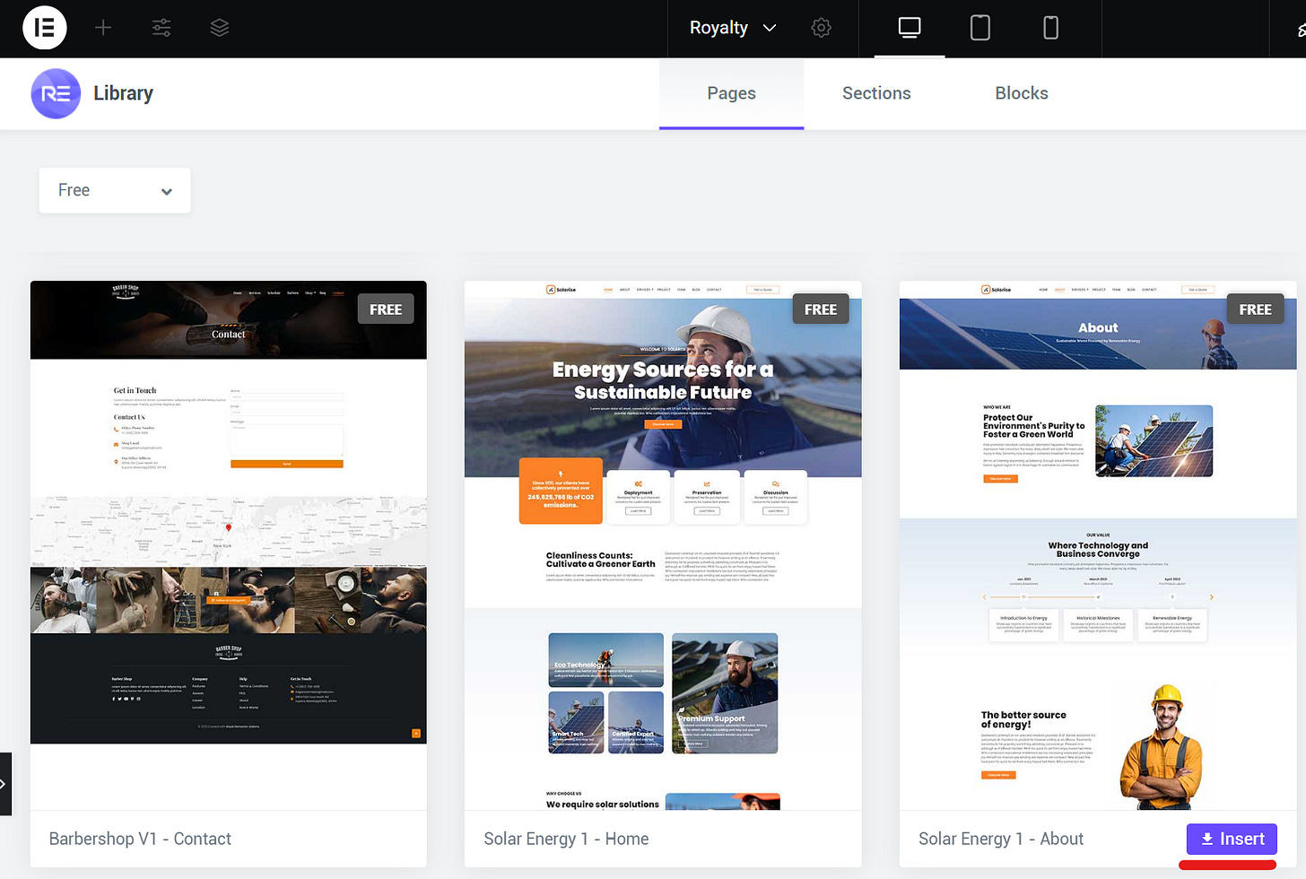 Choosing my Elementor site
