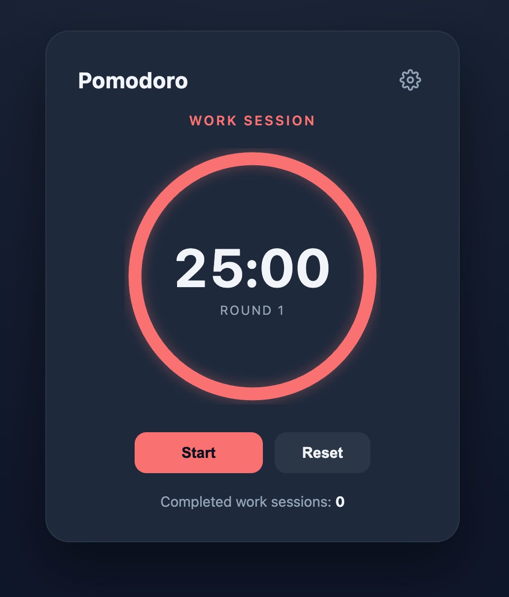 Pomodoro timer app built with Claude Code using Opus Pomodoro timer app built with Claude Code using Opus