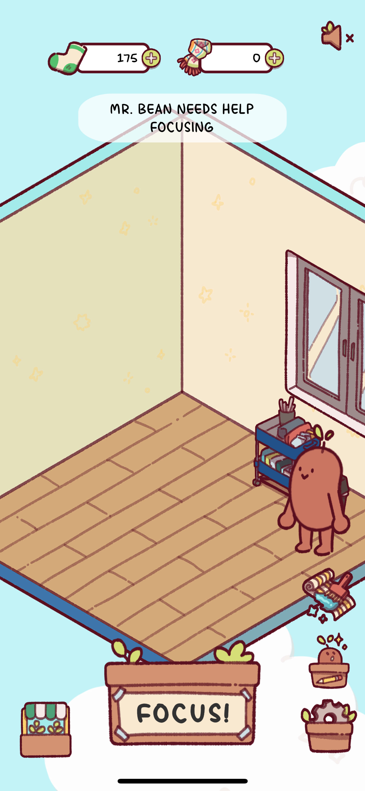 A screenshot of my "room" with my little bean friend