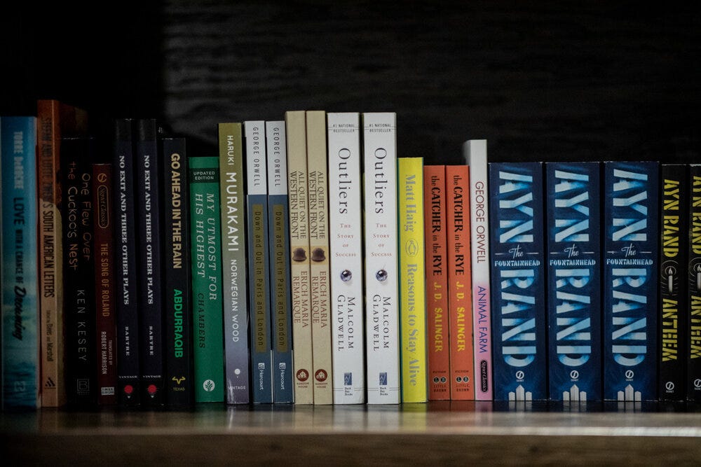 Books at Bold Bonk Brewing Co. Featured books include J.D. Salinger’s  The Catcher in the Rye  and Malcolm Gladwell’s  Outliers .