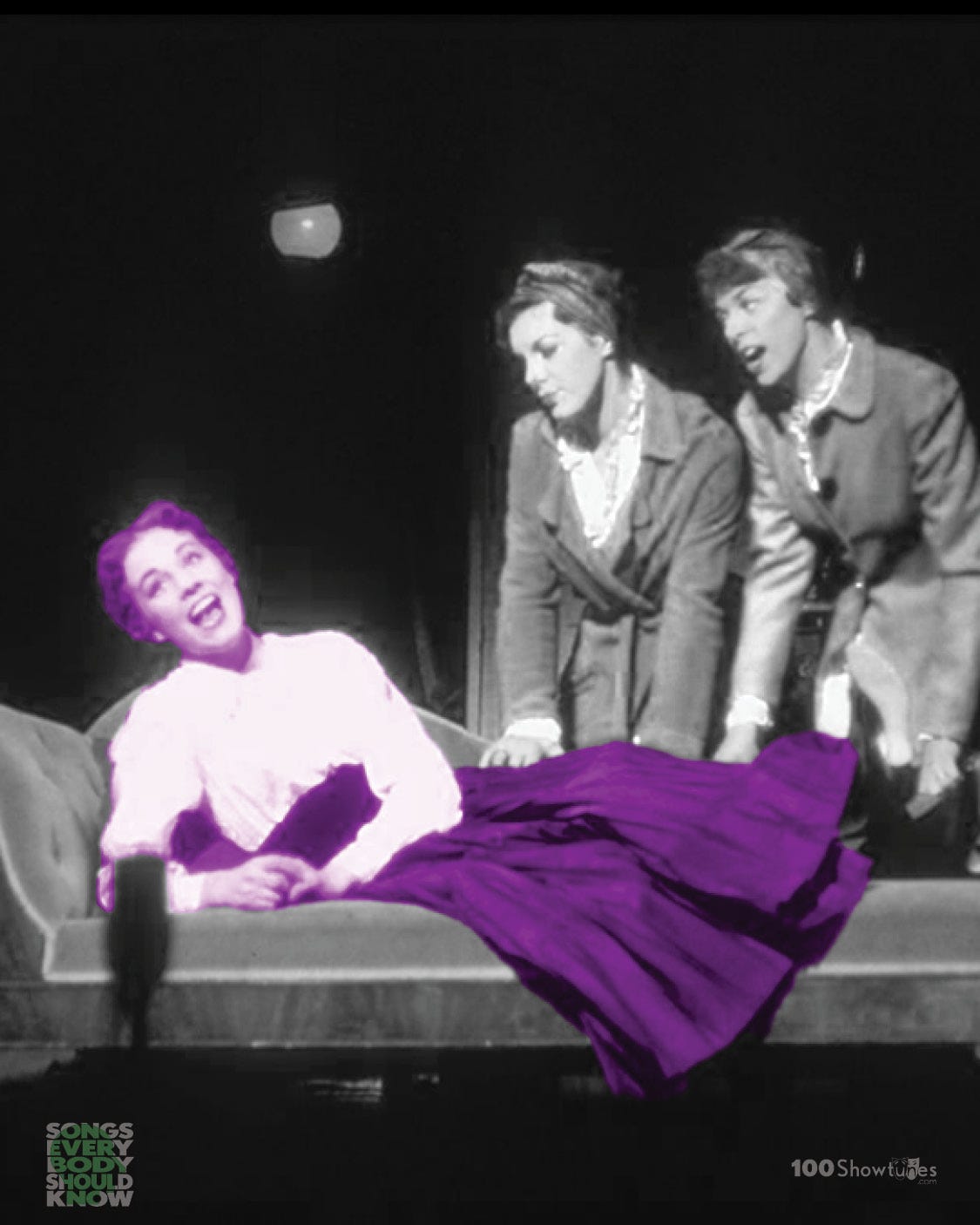 A tinted photo of Julie Andrews in the original Broadway production of My Fair Lady by Frederick Loewe and Alan Jay Lerner. 