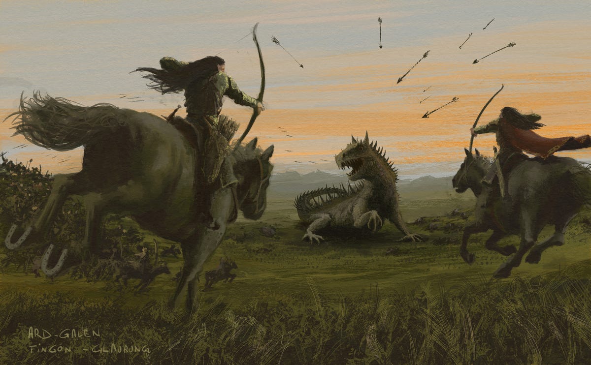 fingon et glaurung -Tolkien - Ard-galen