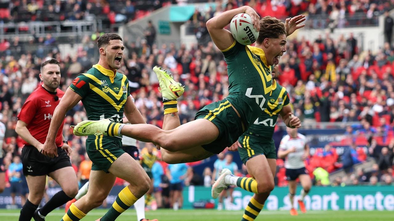 Kangaroos v England first Test 2025: Result, score, Reece Walsh man of the  match, swan dive try video, Ashes series at Wembley news