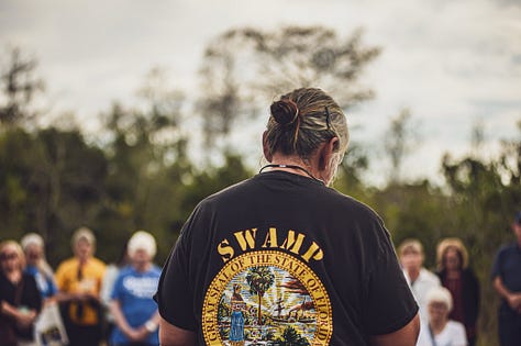 Betty Osceola and others gather to protest "Alligator Alcatraz".