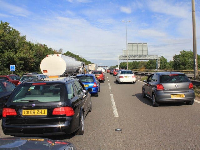 traffic queuing following a motorway closure on the M6