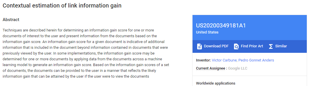 Google Patent on Information Gain