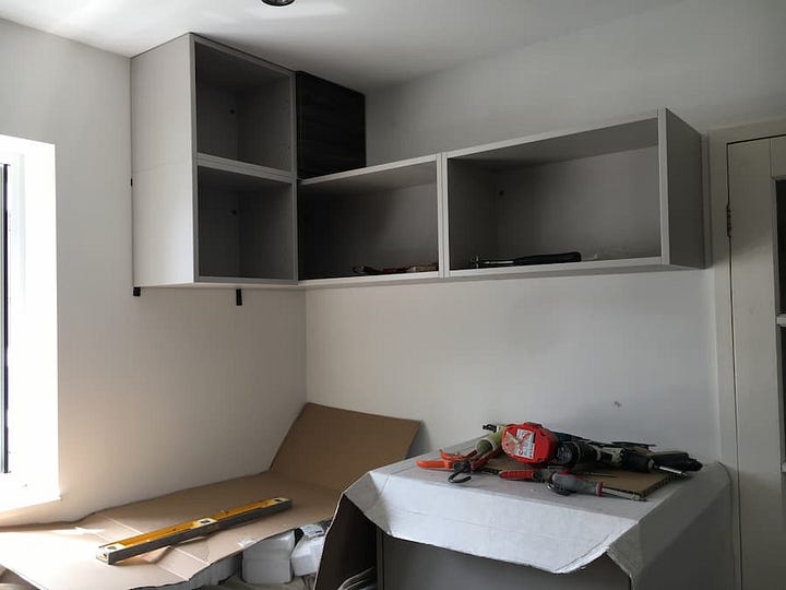 Modular wall units showing before and after the doors have been added