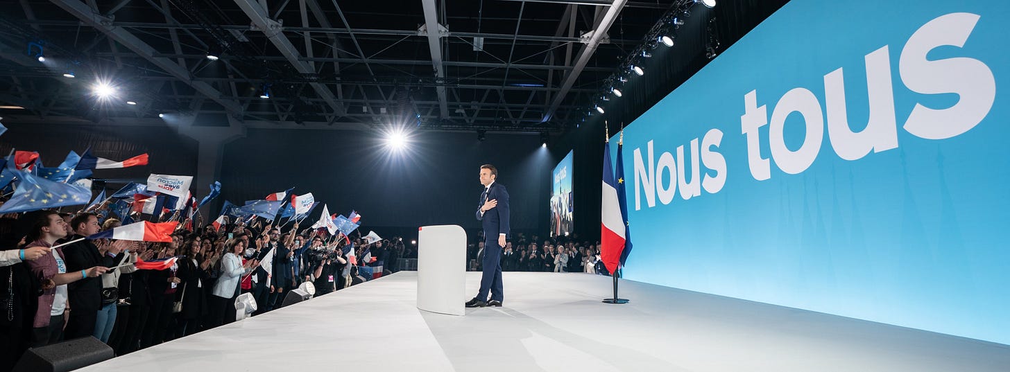 French President Emmanuel Macron on the campaign trail (Original image: Twitter/@avecvous) French President Emmanuel Macron on the campaign trail (Original image: Twitter/@avecvous)