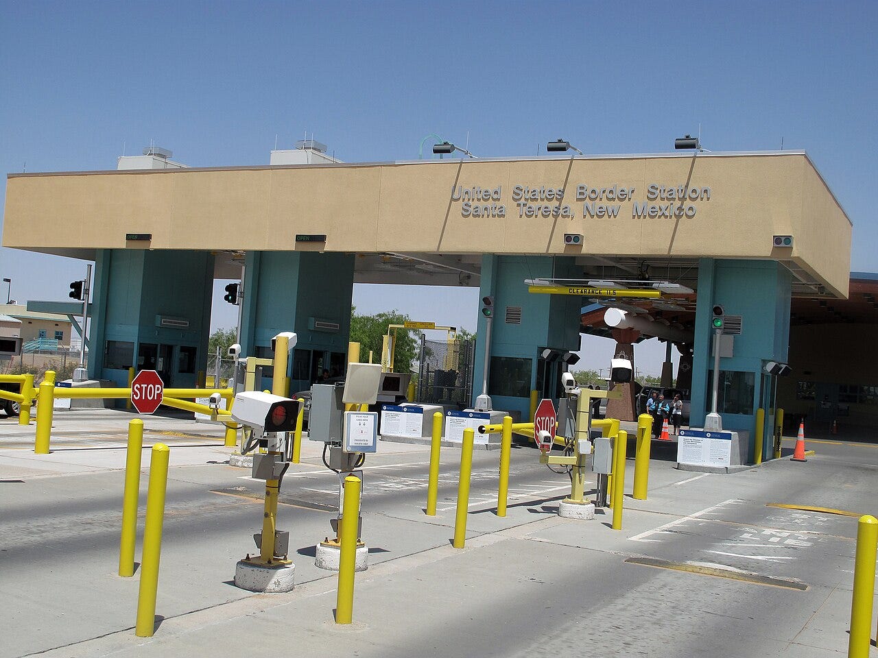 Photo: U.S. Customs and Border Protection / Wikimedia Commons (Public domain) 081513: New Mexico - Primary inspection booths at the recently renovated and expanded Santa Teresa Port of Entry. The port is located in New Mexico just west of El Paso, Texas. CBP officers working at the Santa Teresa port process approximately 400,0