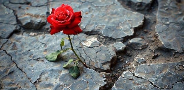Single Red Rose Growing Through Cracked Pavement After Rain | Premium  AI-generated image