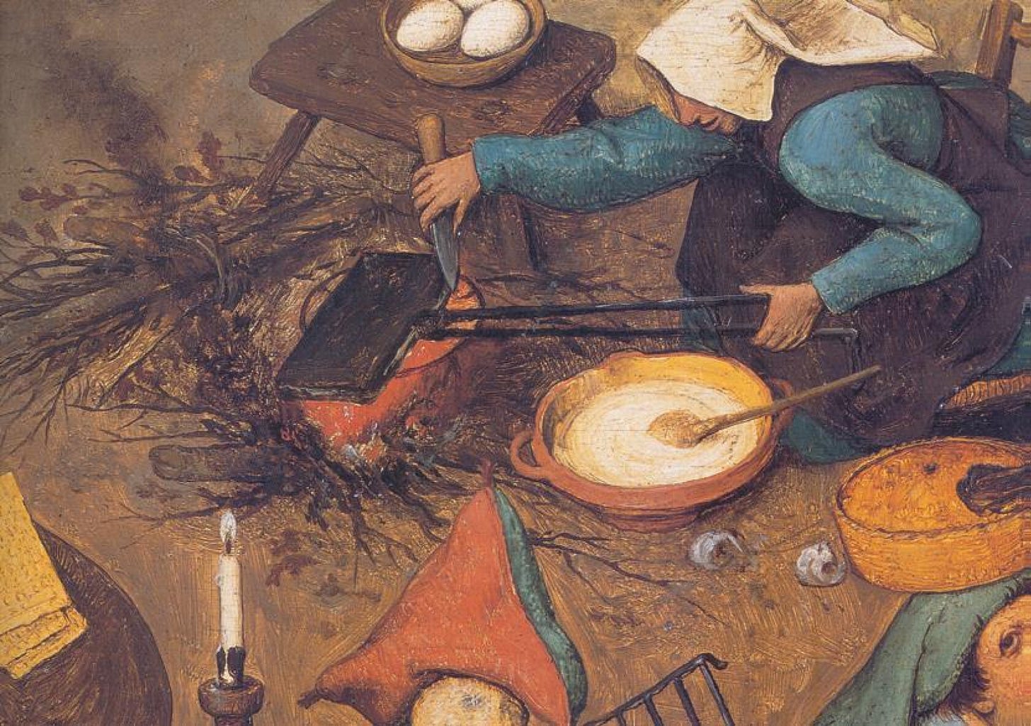 Detail uit Pieter Brueghel Het Gevecht tussen Carnaval en Vasten 1559 Kunsthistorisches Museum Wien