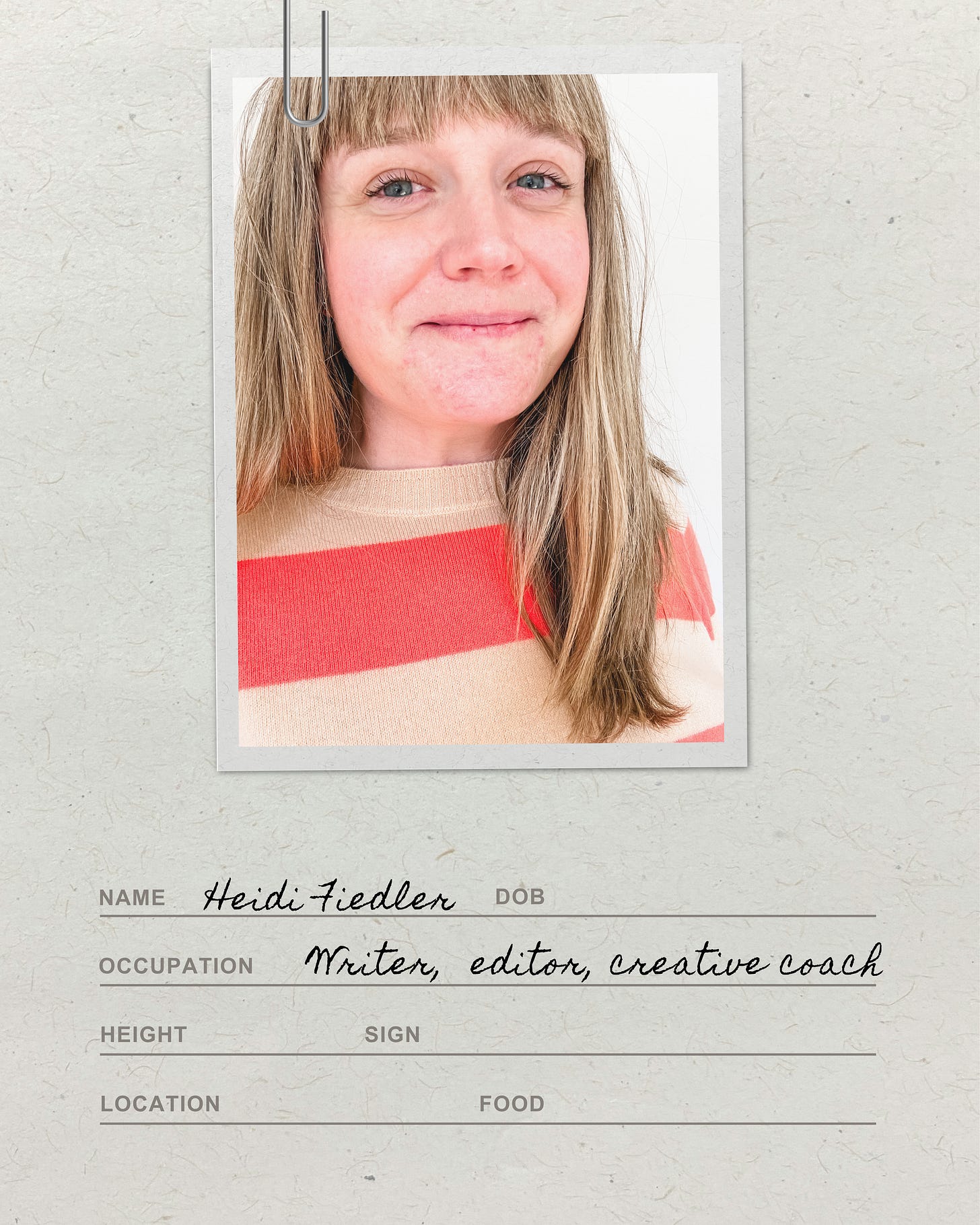 a faux dossier for Heidi Fiedler