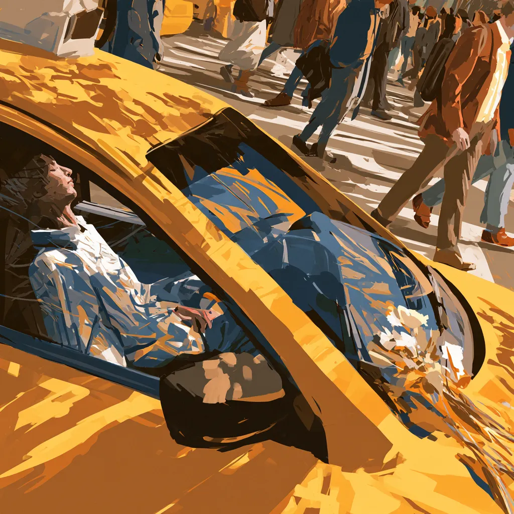 Illustration of a New York City taxi driver and yellow cab