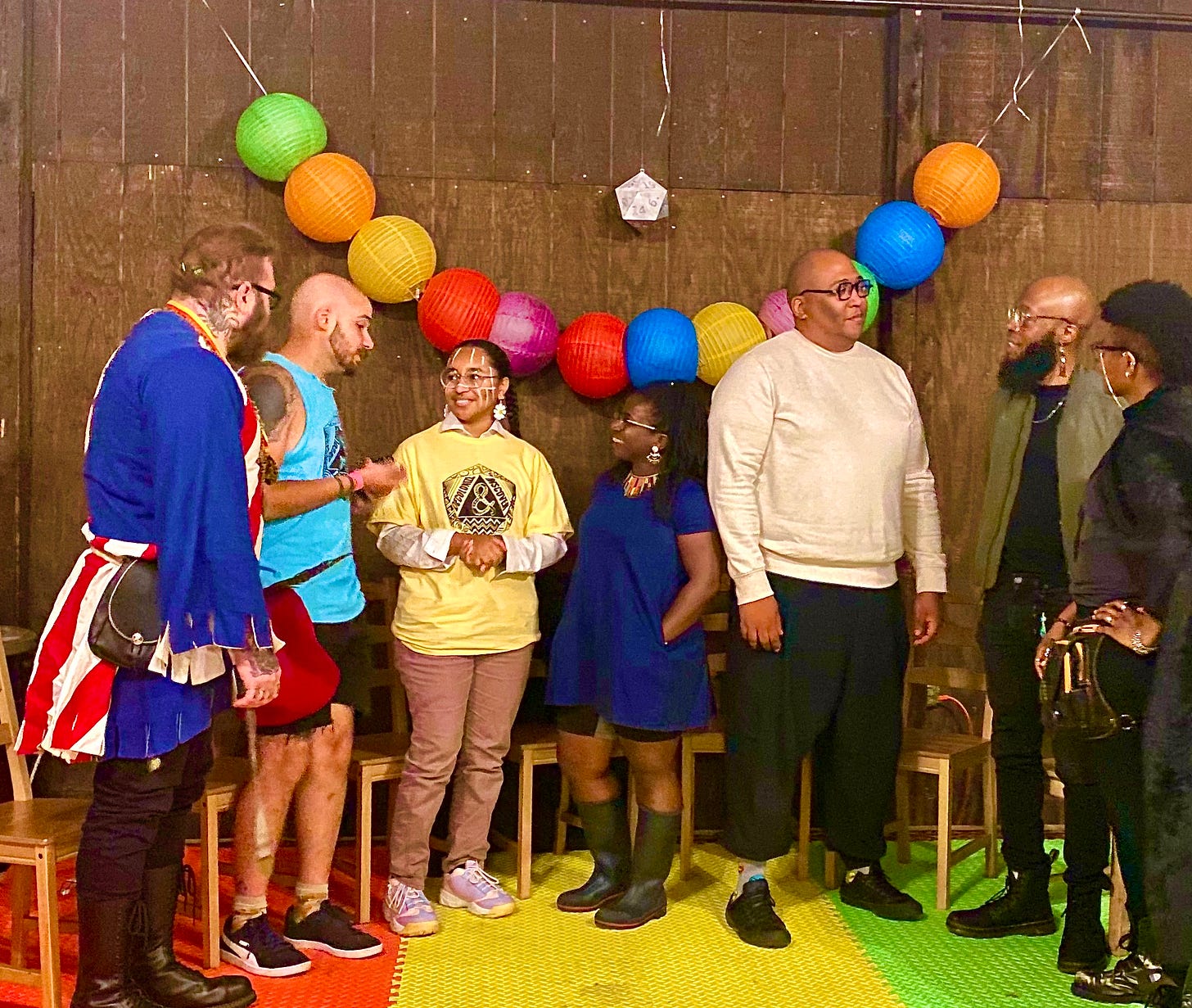 Panelists discussing with each other their common interests.