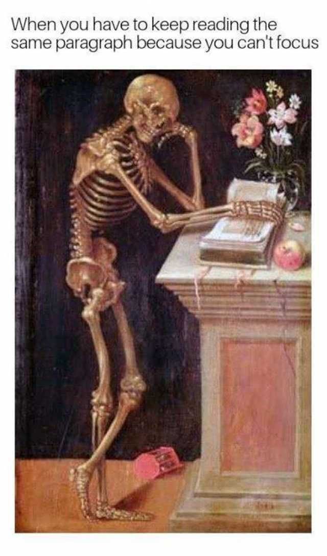 When you have to keep reading the same paragraph because you cant focus |  Relatable, Funny relatable memes, Funny memes