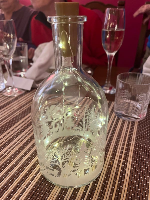 2025-6-23 Fairy lights in bottles at home-hosted dinner, photo by author