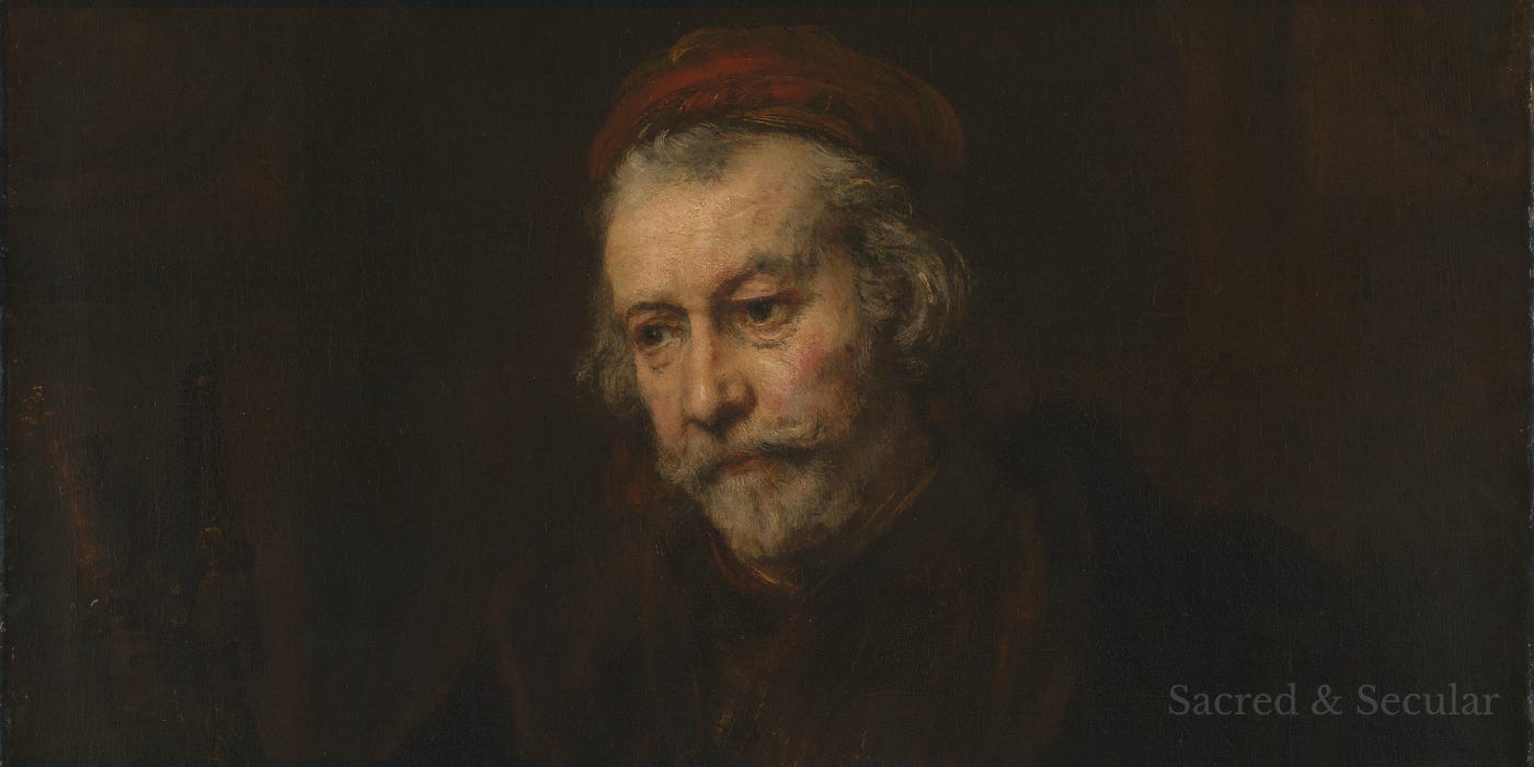 Rembrandt’s portrait of the apostle Paul, seated in thought, with a serious and contemplative expression. Rembrandt’s portrait of the apostle Paul, seated in thought, with a serious and contemplative expression.