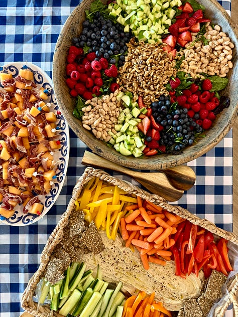 red, white, and blue appetizers, desserts, and main courses