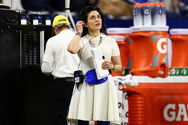 Owner Carlie Irsay-Gordon of the Indianapolis Colts walks the sideline prior to the game against the San Francisco 49ers at Lucas Oil Stadium on... Owner Carlie Irsay-Gordon of the Indianapolis Colts walks the sideline prior to the game against the San Francisco 49ers at Lucas Oil Stadium on...