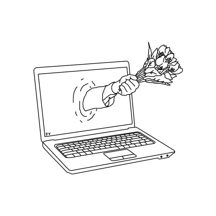 This may contain: a laptop computer with a bunch of flowers coming out of the screen