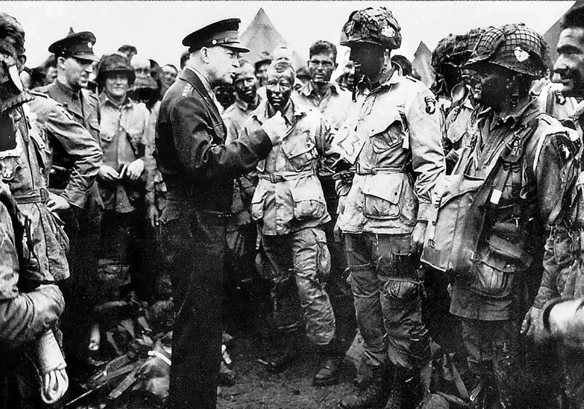  General Dwight D. Eisenhower visits the 101st Airborne on June 5, 1944. Photo courtesy US Army Signal Corps.. 