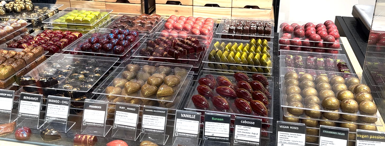 chocolate case at Vanden Bouhed in Ghent, Belgium