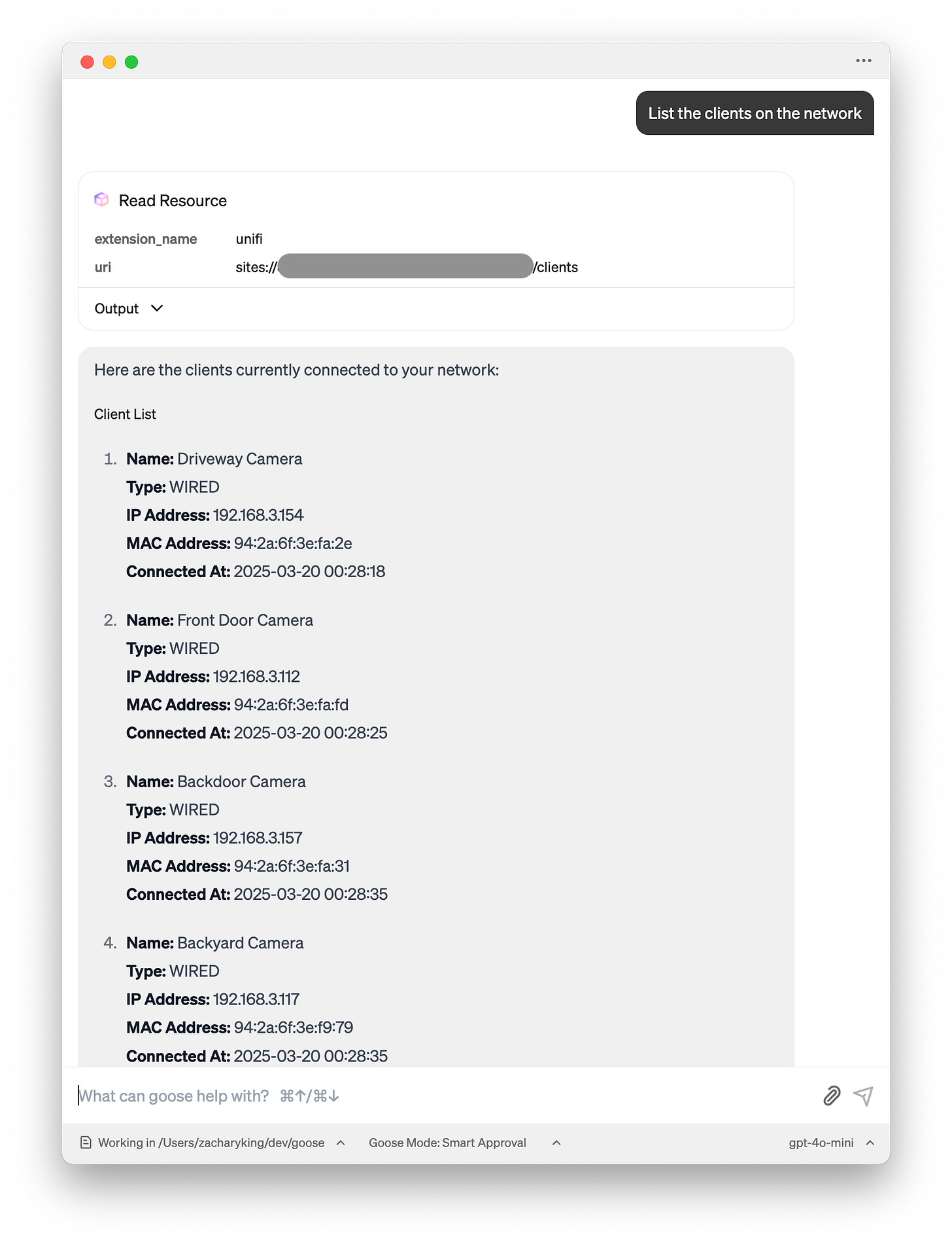 Build a MCP Server for AI Access to UniFi Networks (Goose or Claude)