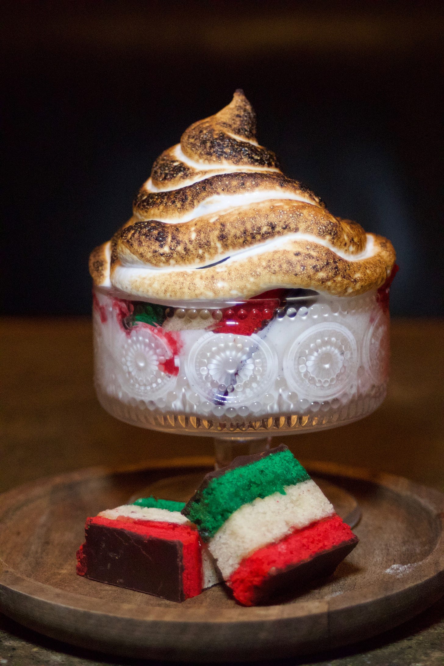 A spin on Italian American rainbow cookies. A spin on Italian American rainbow cookies.