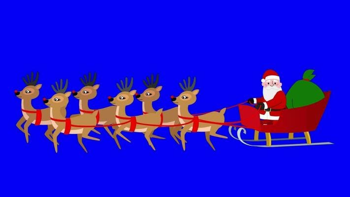 Santa Claus rides Reindeer