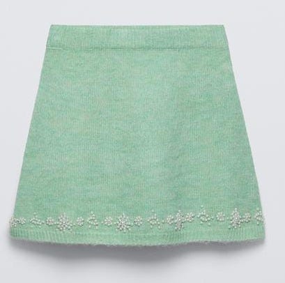 Zara PEARL TRIM KNIT SKIRT - Light green - Image 0