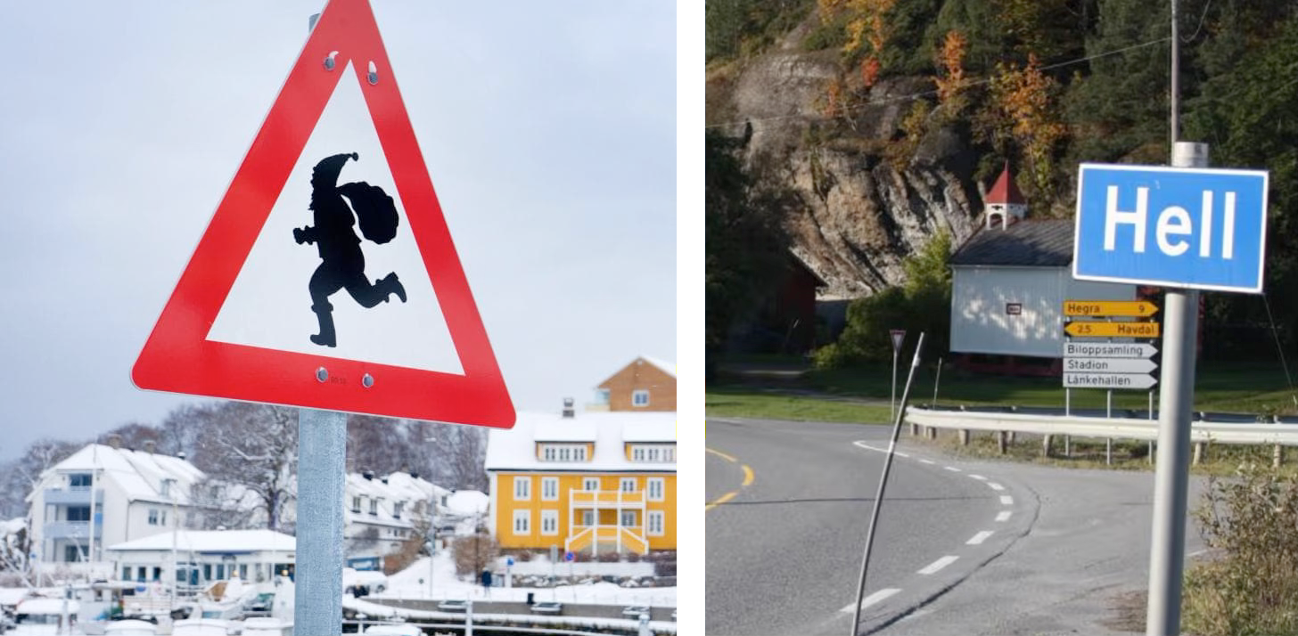 Santa crossing sign and Hell sign. Santa crossing sign and Hell sign.