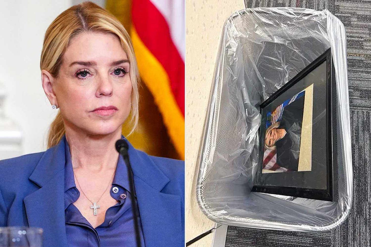 Pam Bondi's Portrait Seen in Trash Bin at Justice Department 1 Day After  Firing