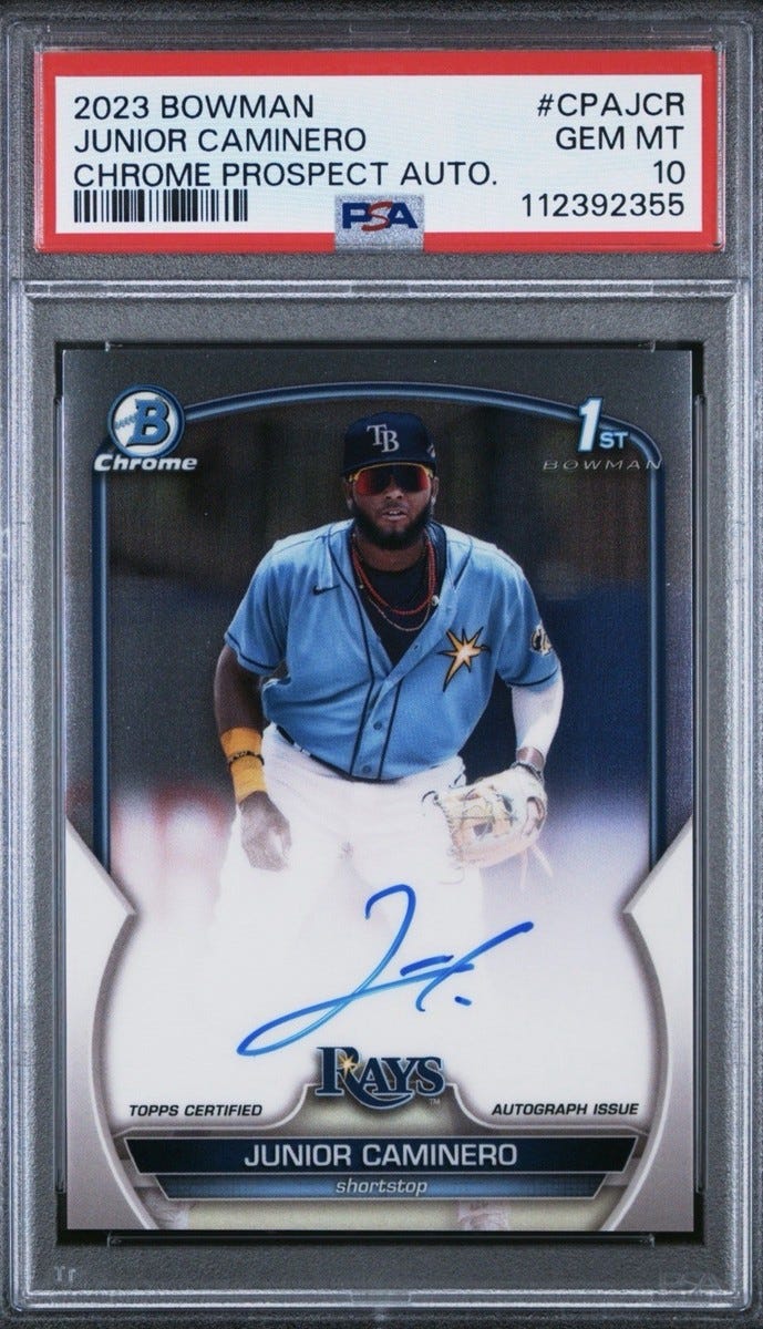 2023 Bowman Chrome Prospect Junior Caminero 1st ROOKIE AUTO PSA 10 GEM MINT