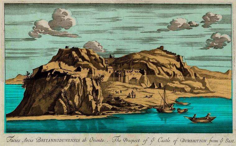 rock with castle on rising out of sea
