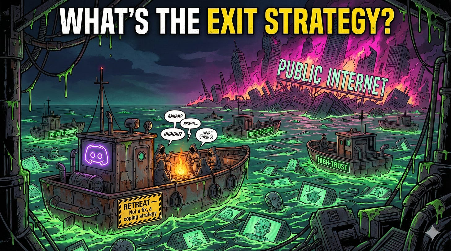 Retreat to smaller high-trust communities and critical thinking remain only defenses against dead internet as detection fails at scale