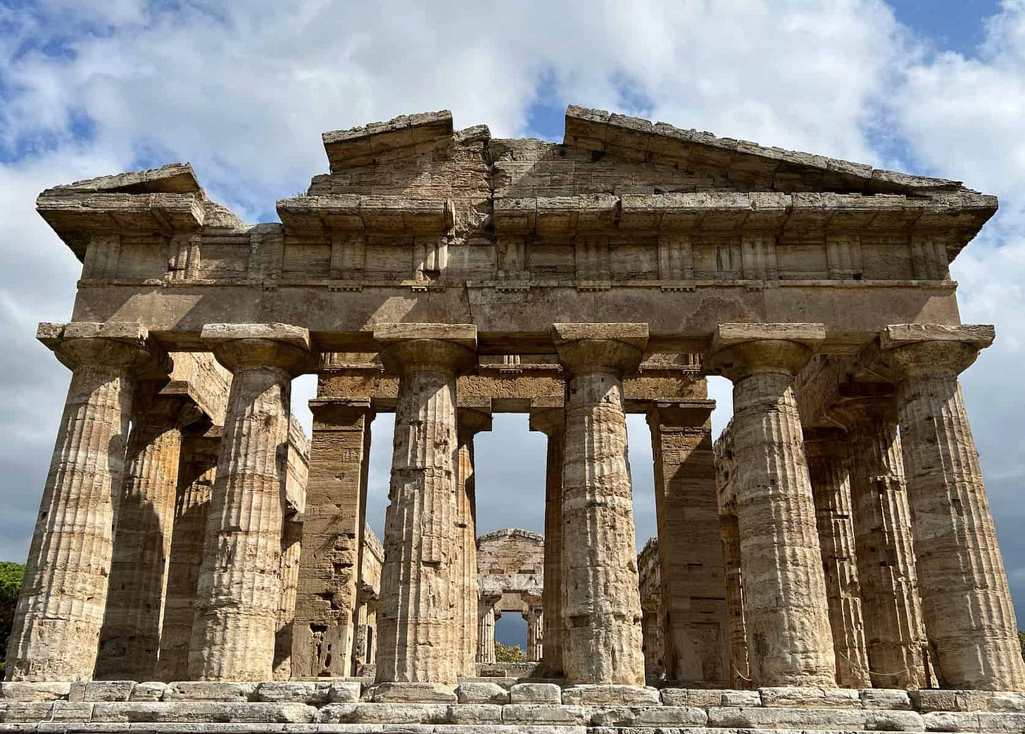 Paestum Italy Temple Of Hera Ancient Greek Temple Stone Columns And Pediment Sixth Century BC