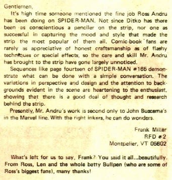 O Demolidor de Frank Miller e Klaus Janson - Carta do Miller