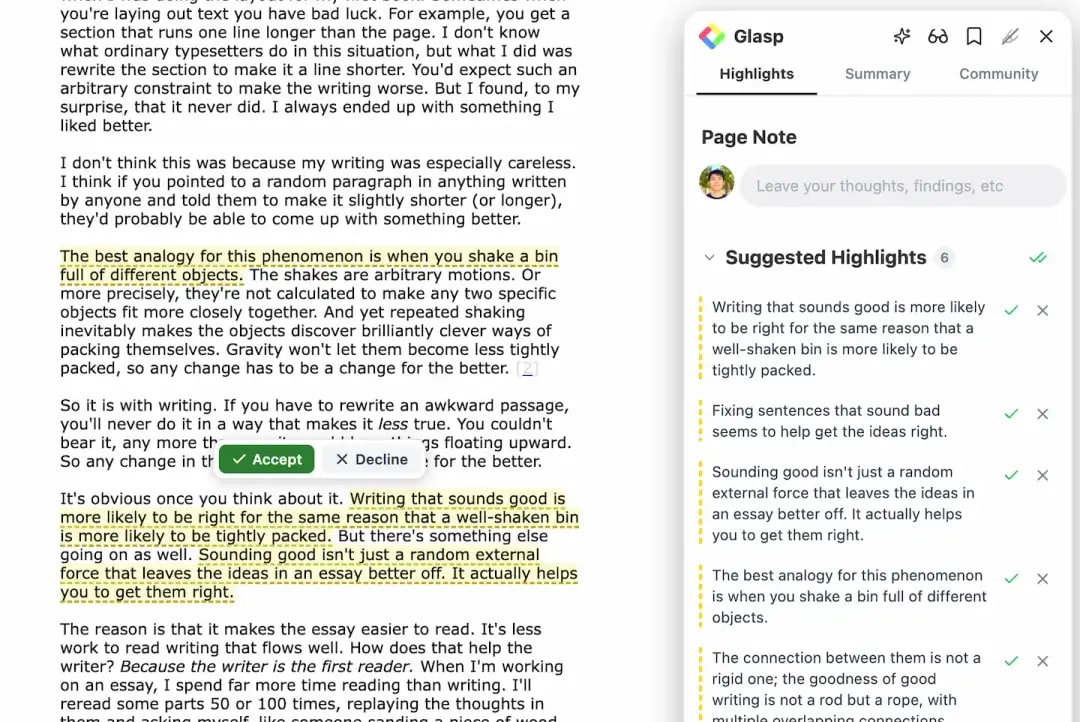 Suggested Highlights in the new Glasp sidebar