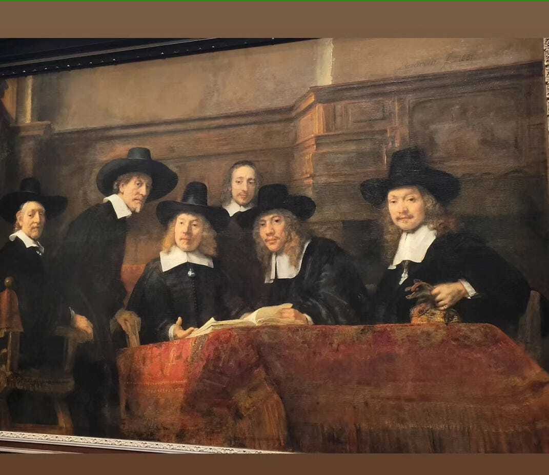 Rembrandt's painting, De Staalmeesters, in the Rijksmusem. Rembrandt's painting, De Staalmeesters, in the Rijksmusem.