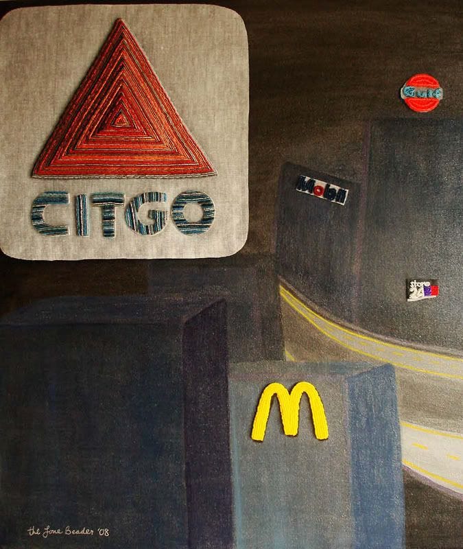 Beaded Boston trolley train MBTA T citgo sign pop art artist lone beader kenmore square city gas price gasoline district Beaded Boston trolley train MBTA T citgo sign pop art artist lone beader kenmore square city gas price gasoline district